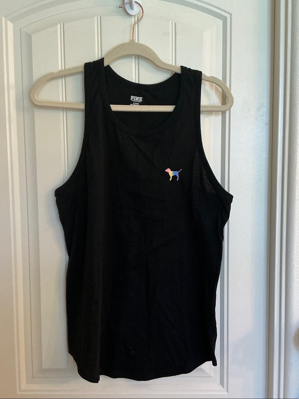 PINK Victoria's Secret Black Tank with Rainbow Dog Logo